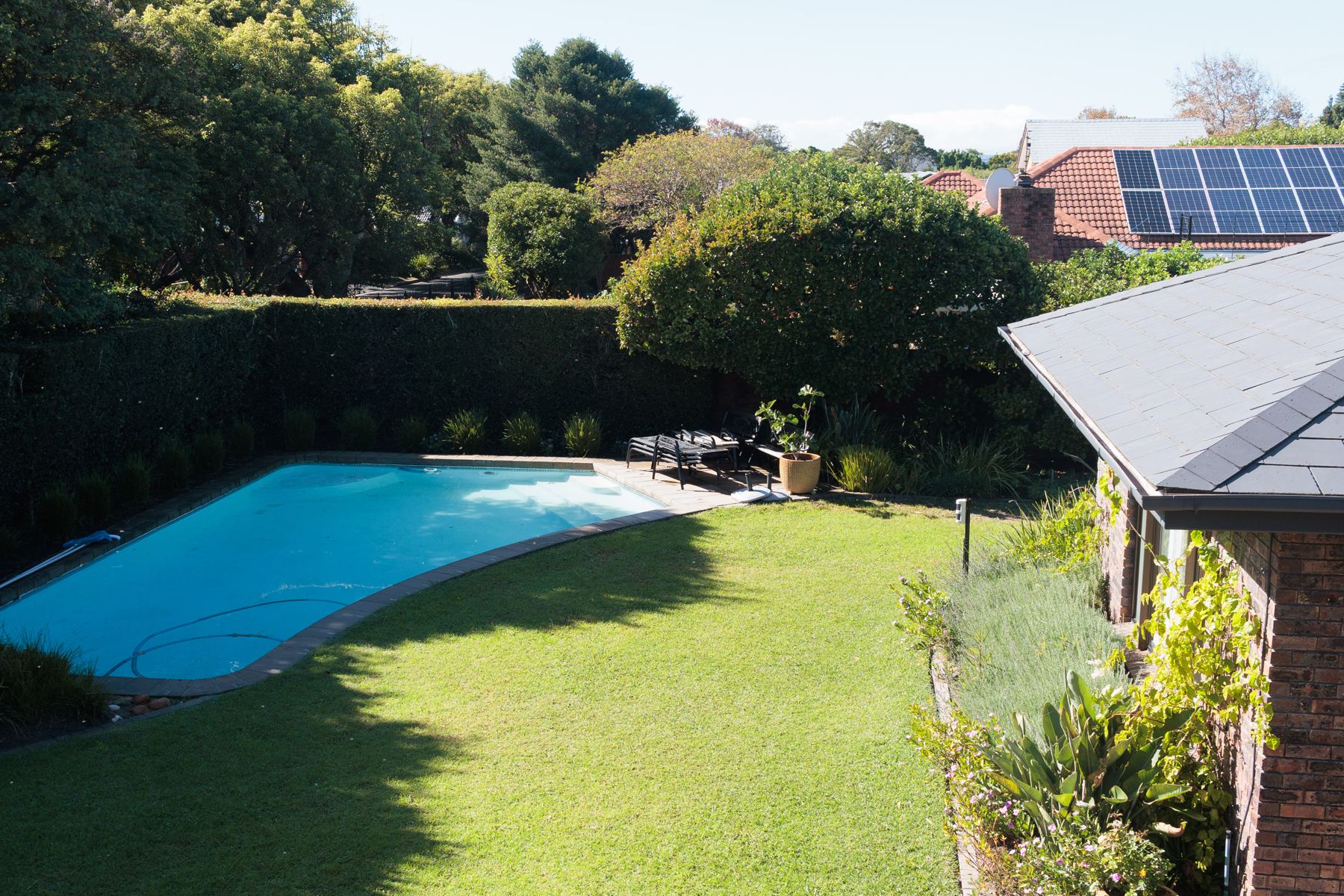 Garden and pool seen from the balcony